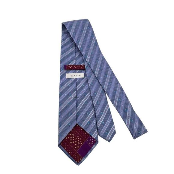 Paul Smith Purple Tie Striped Floral Design 70% Silk and 30% Cotton - Picture 4 of 4